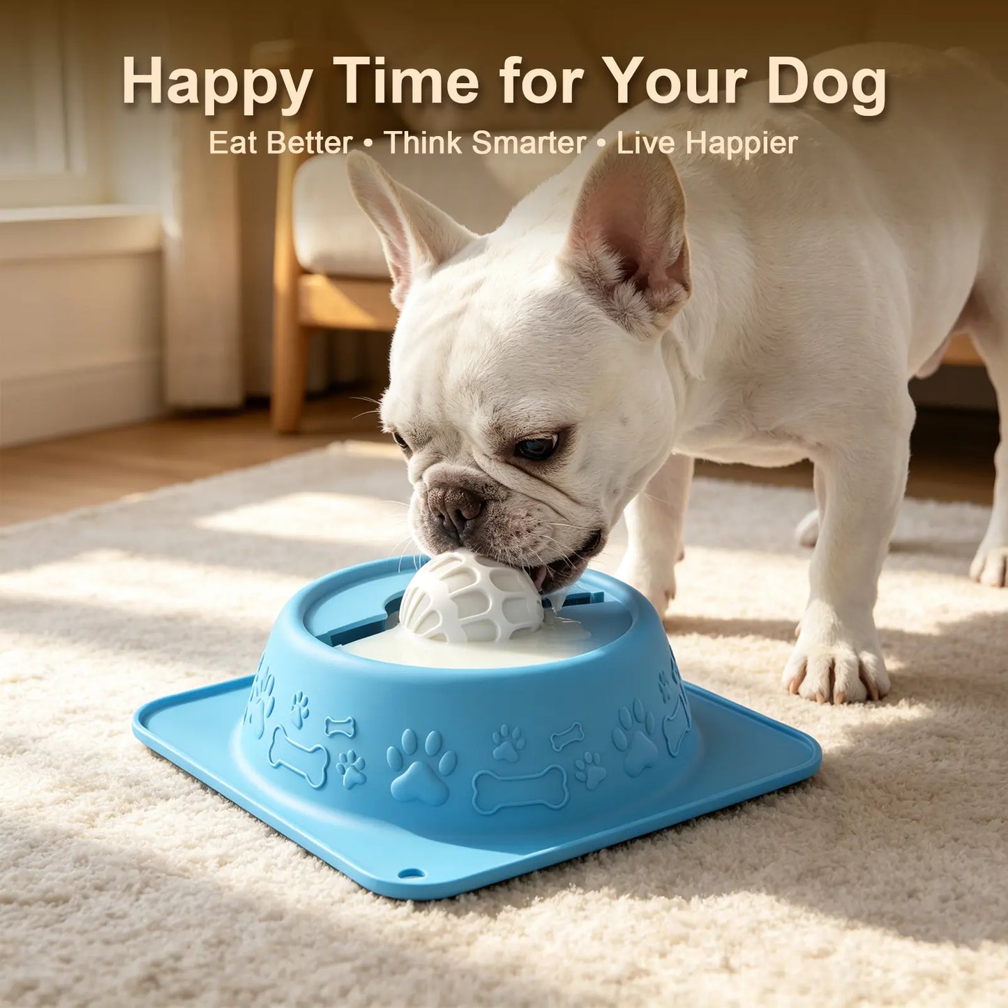 Non-Spill Dog & Cat Lick Bowl - Slow Feeder Puzzle for Wet Treats, Yogurt & Bone Broth - Blue Non-Slip Pet Enrichment Bowl