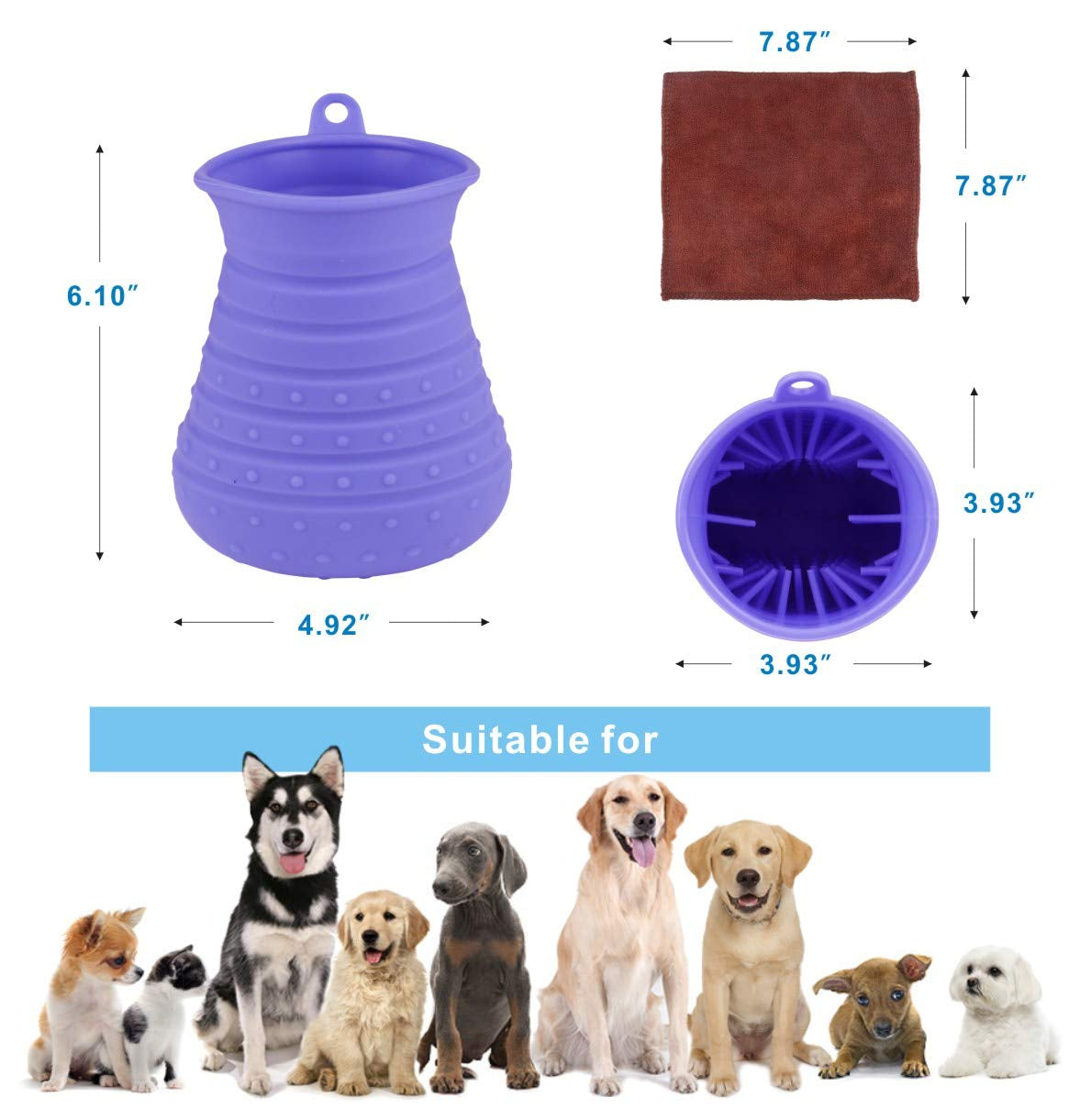 Portable Dog Paw Cleaner Cup with Towel - Pro Pet Foot Washer & Massager for Clean Claws (Purple)