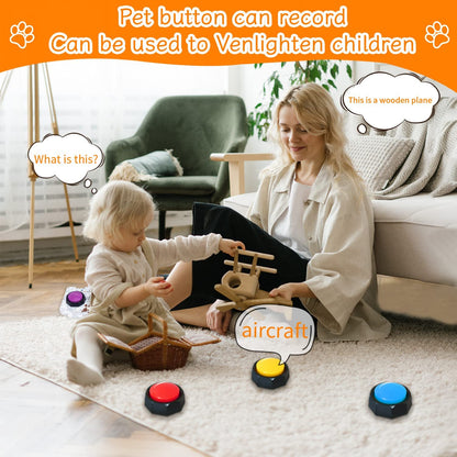 Dog Communication Buttons – 4 Recordable Talking Buttons with 25 Stickers  