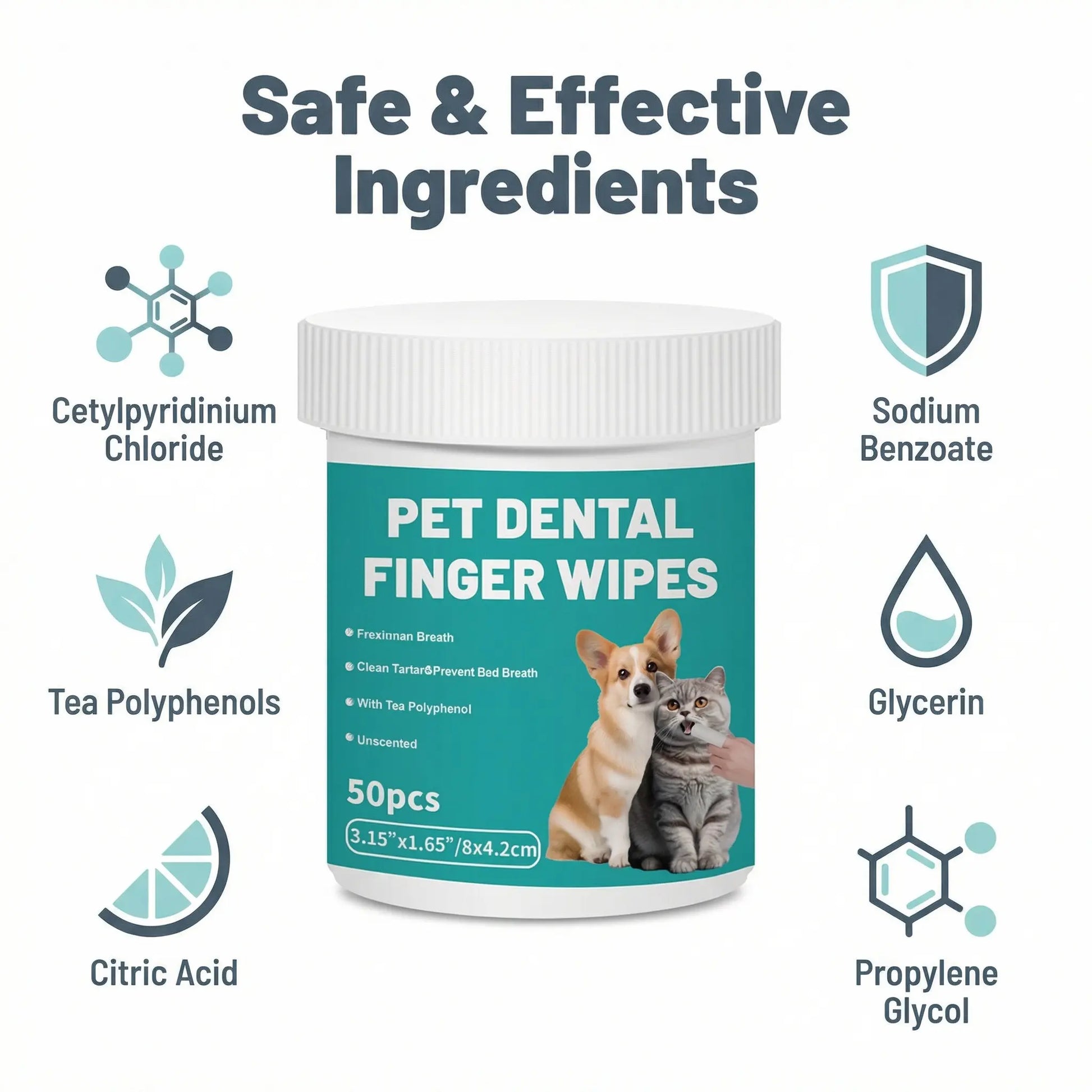 Happy Pup Life Pet Dental Wipes - 50-Count No-Rinse Finger Toothbrush Set for Dogs & Cats - Easy, Gentle Cleaning & Grooming Kit for Healthy Teeth & Ears - Perfect Travel Size