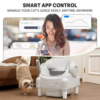 Smart Automatic Self-Cleaning Litter Box for Multiple Cats - Large Capacity with App Control & Odor Control - Includes 2 Roll Liners