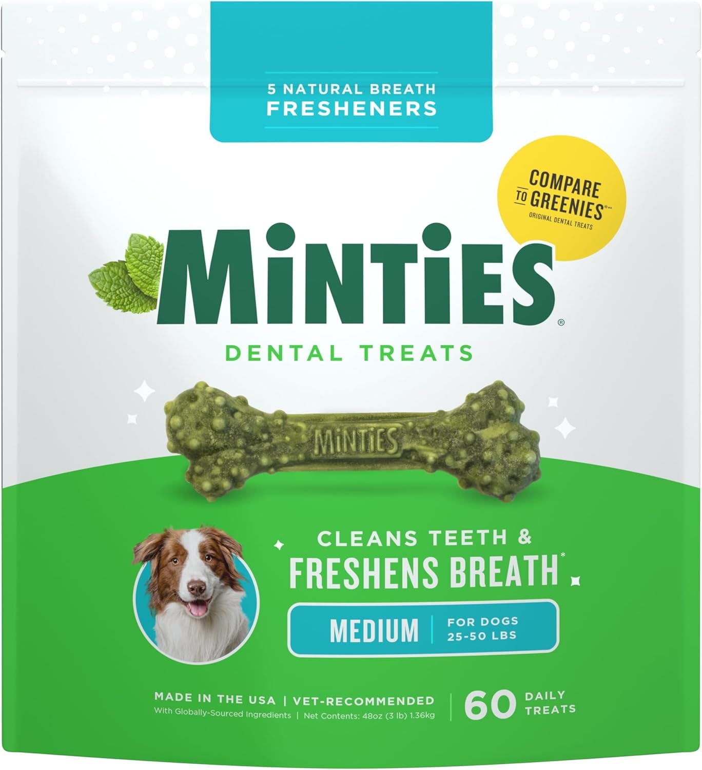 Minty Dental Chews for Dogs 🐶🌿 20ct Vet‑Recommended Treats Clean Teeth & Freshen Breath