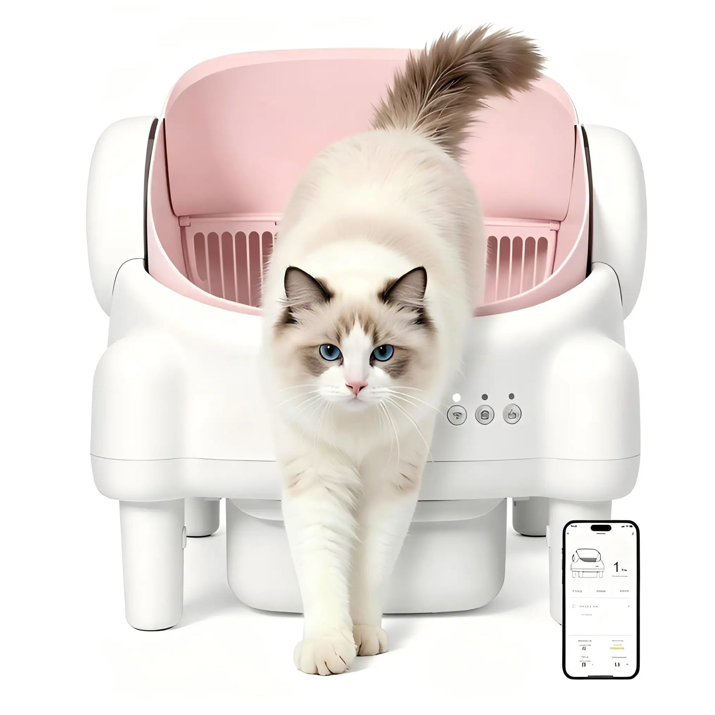 Smart Automatic Self-Cleaning Litter Box for Multiple Cats - Large Capacity with App Control & Odor Control - Includes 2 Roll Liners