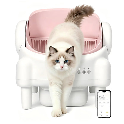 Smart Automatic Self-Cleaning Litter Box for Multiple Cats - Large Capacity with App Control & Odor Control - Includes 2 Roll Liners