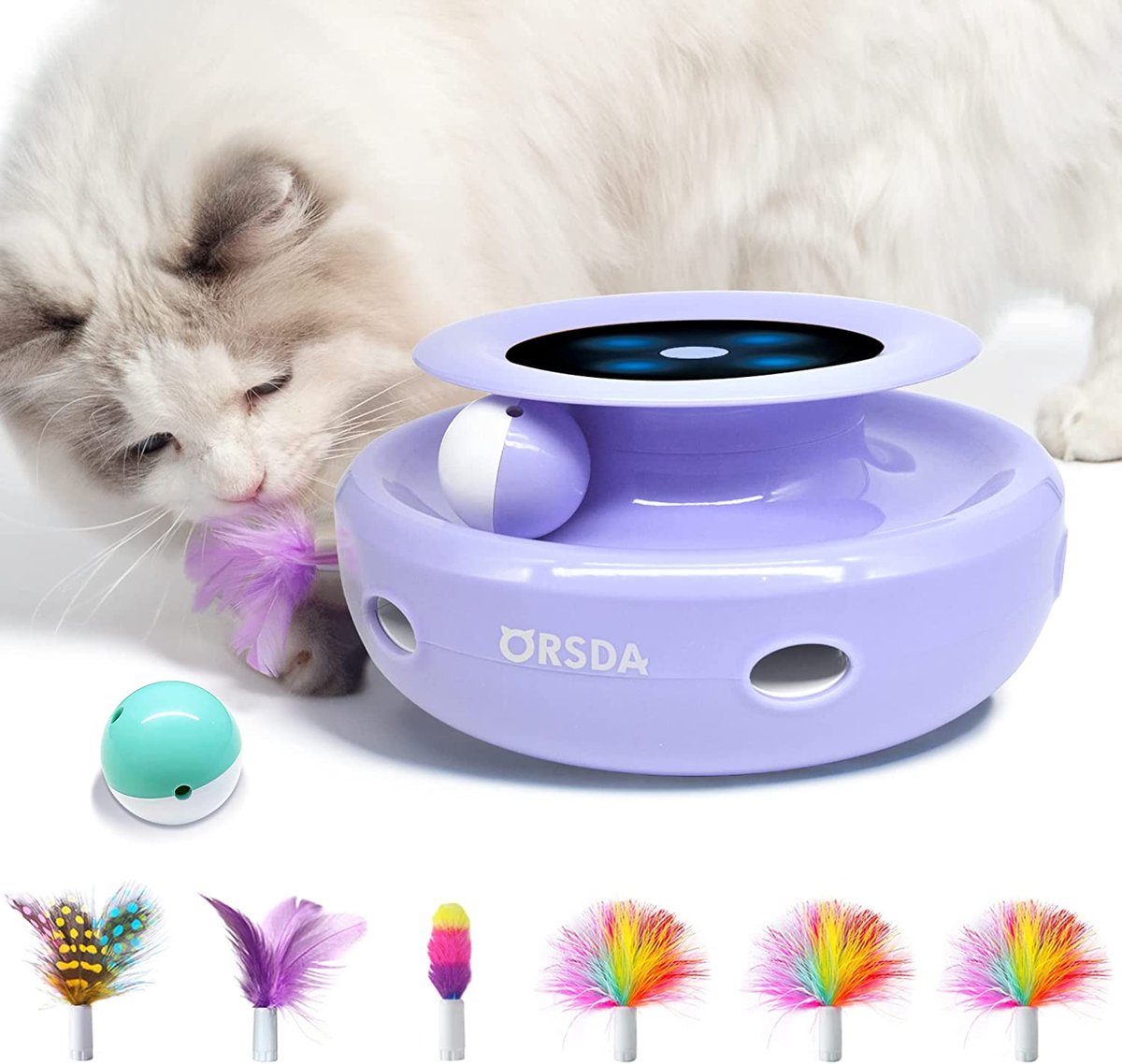 2-in-1 Interactive Automatic Cat Toy - Balls + Ambush Feather + 7 Attachments