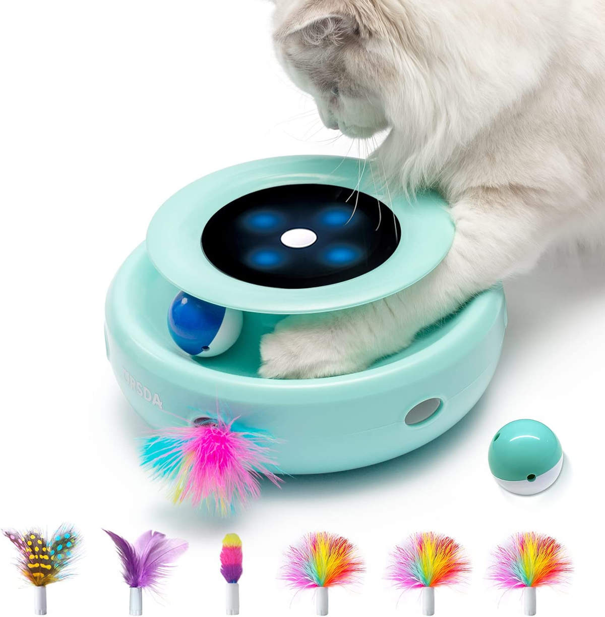 2-in-1 Interactive Automatic Cat Toy - Balls + Ambush Feather + 7 Attachments