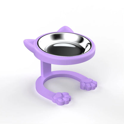 Elevated Stainless Steel Cat Bowl with Anti-Slip Stand - Whisker Friendly Feeder for Senior Cats and Small Puppies - Easy Clean & Portable Design