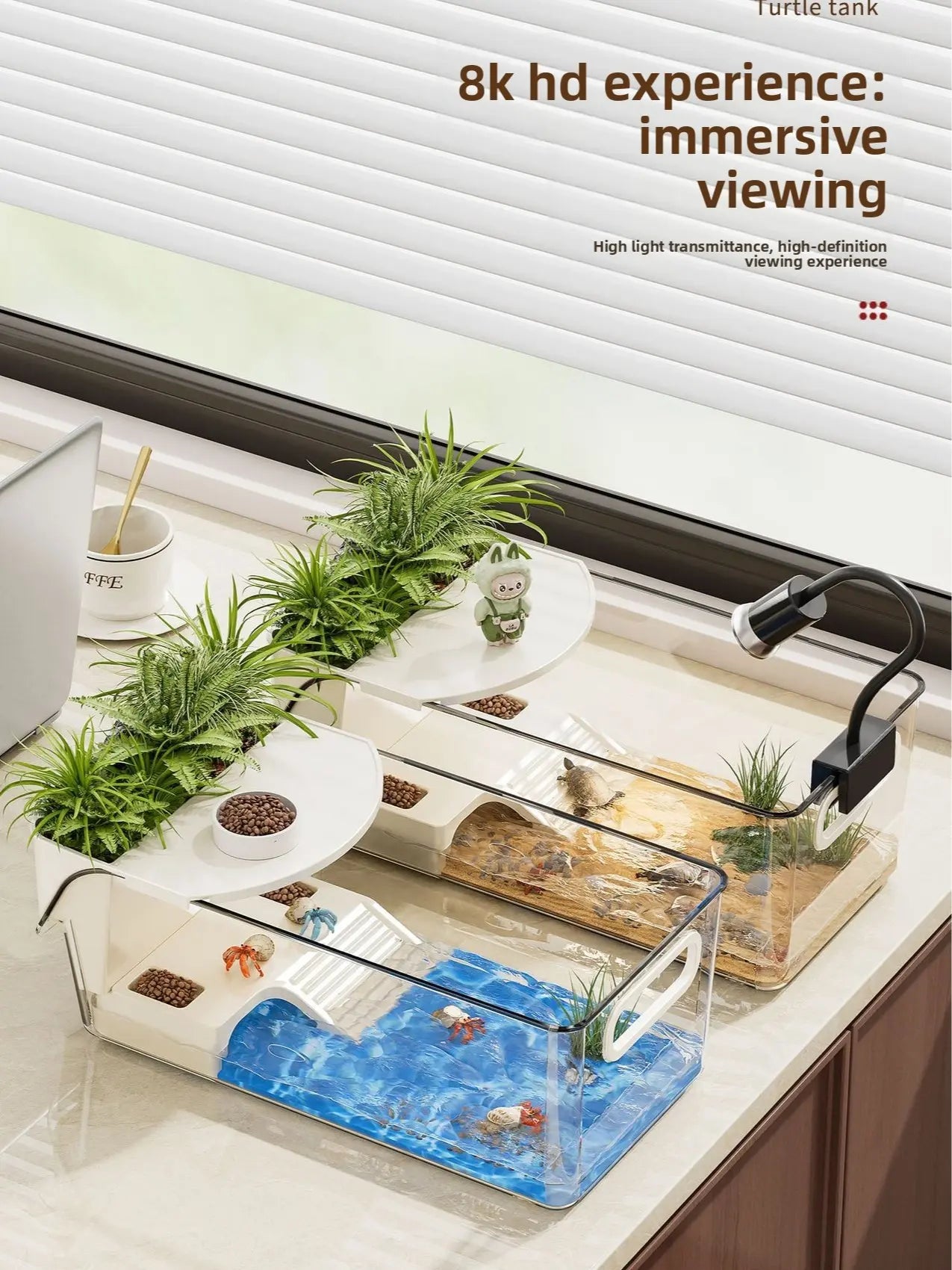 Crystal Clear All-in-One Turtle Tank with Basking Platform - Perfect for Semi-Aquatic Turtles & Amphibian Friends!