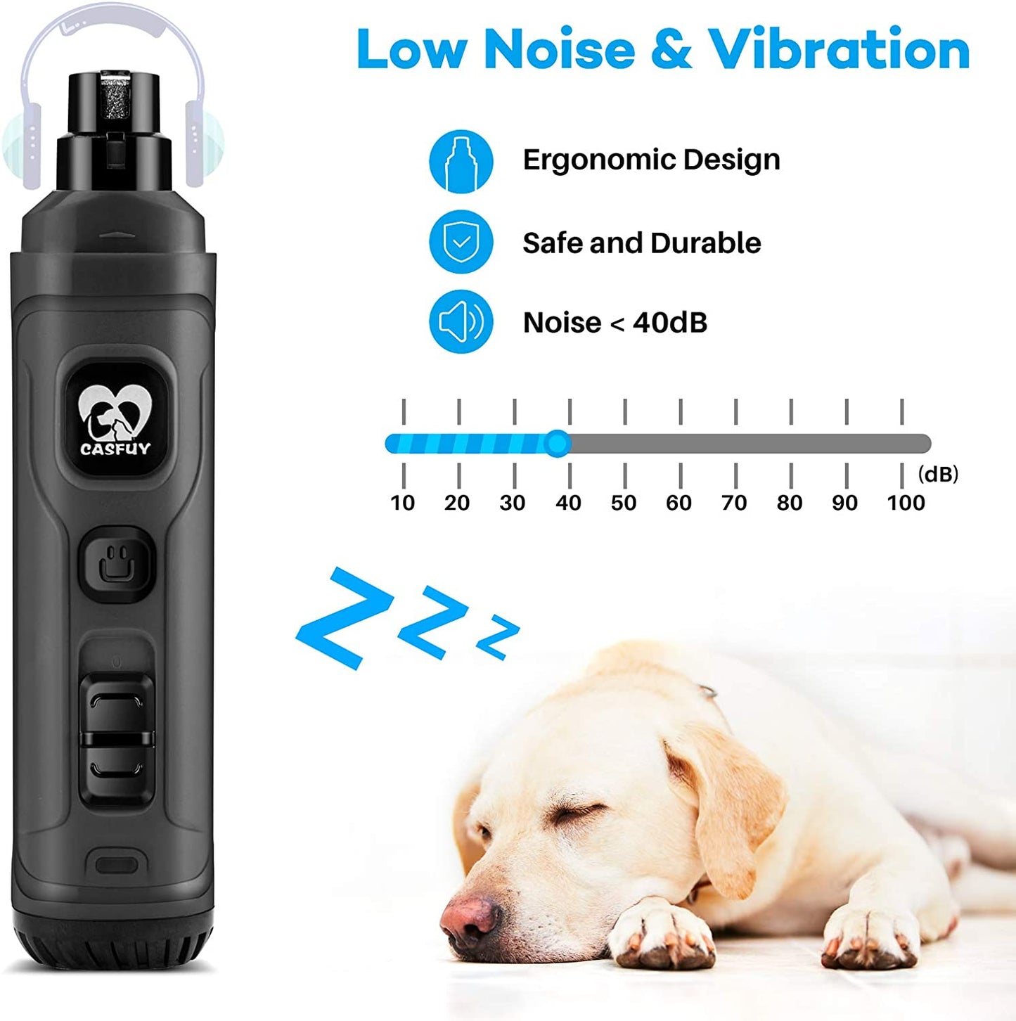 🐾✨ Dog Nail Grinder with 2 LED Lights — Quiet, Powerful, Painless Grooming for Dogs & Cats