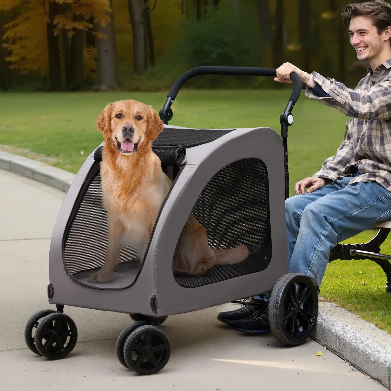Ultimate Comfort Pet Stroller - 4-Wheel Carrier for Dogs Up to 160 lbs, Perfect for Any Adventure!