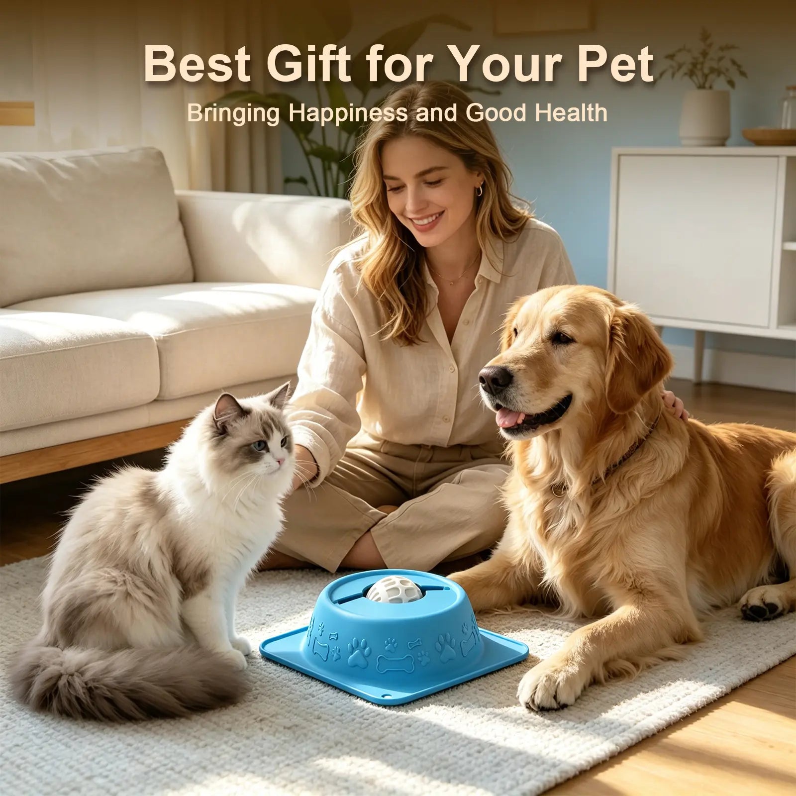 Non-Spill Dog & Cat Lick Bowl - Slow Feeder Puzzle for Wet Treats, Yogurt & Bone Broth - Blue Non-Slip Pet Enrichment Bowl