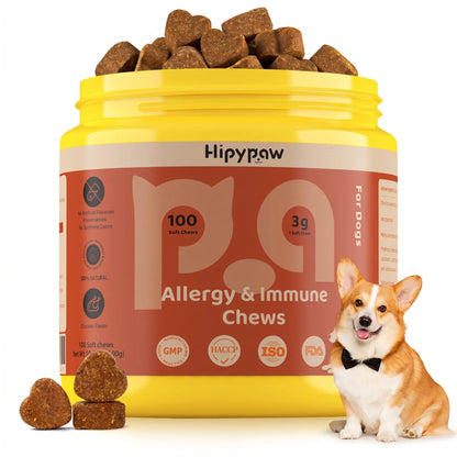 Hipypaw Allergy & Immune Bites - Delicious Soft Chews for Dogs' Seasonal Allergies and Gut Health