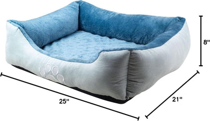 Orthopedic Dog Bed 🐶💤 Reversible Bolster Sofa w/ Washable Cover – Blue Suede/Mink