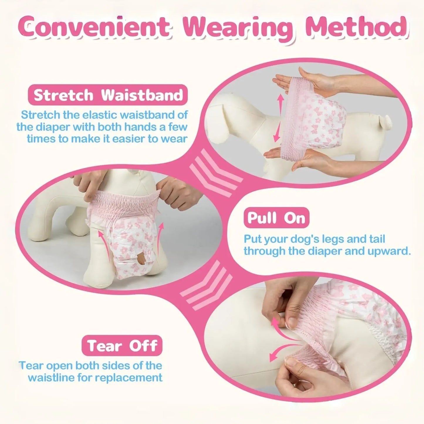 Dono Disposable Female Dog Diapers - 360° Stretchy Waist, Super-Absorbent & Leak-Proof Design for Dogs in Heat - Perfect for Summer Fun & Pet Lovers!