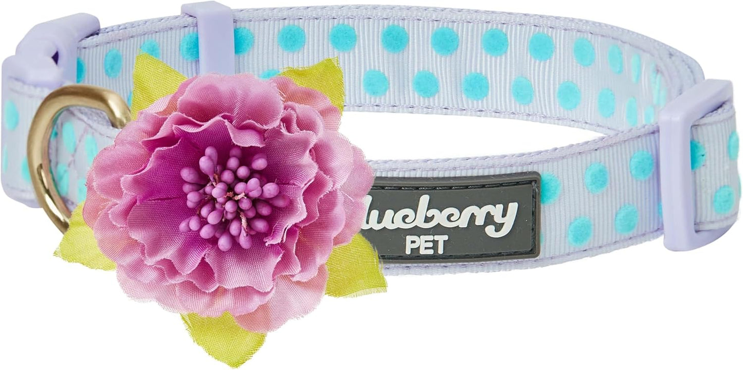 Blueberry Pet Pink Dog Collar 🎀🐾 Adjustable Nameplate Collar w/ AirTag Holder & Flower