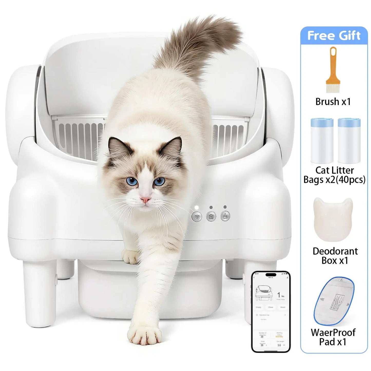 Smart Automatic Self-Cleaning Litter Box for Multiple Cats - Large Capacity with App Control & Odor Control - Includes 2 Roll Liners