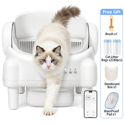 Smart Automatic Self-Cleaning Litter Box for Multiple Cats - Large Capacity with App Control & Odor Control - Includes 2 Roll Liners