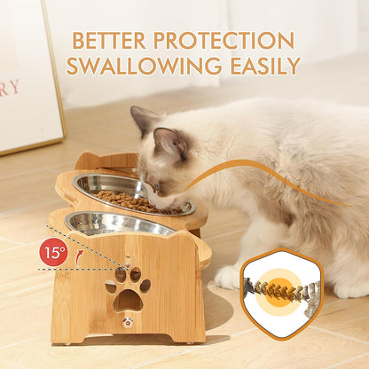 Adjustable Bamboo Elevated Dog Feeder 🐾✨ Non‑Slip, Raised Bowls, Stainless Steel, Digestive‑Friendly