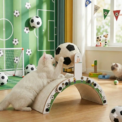 Durable Soccer Ball Cat Scratching Post - Upgraded Corrugated Cardboard Arch Bridge for Endless Fun!