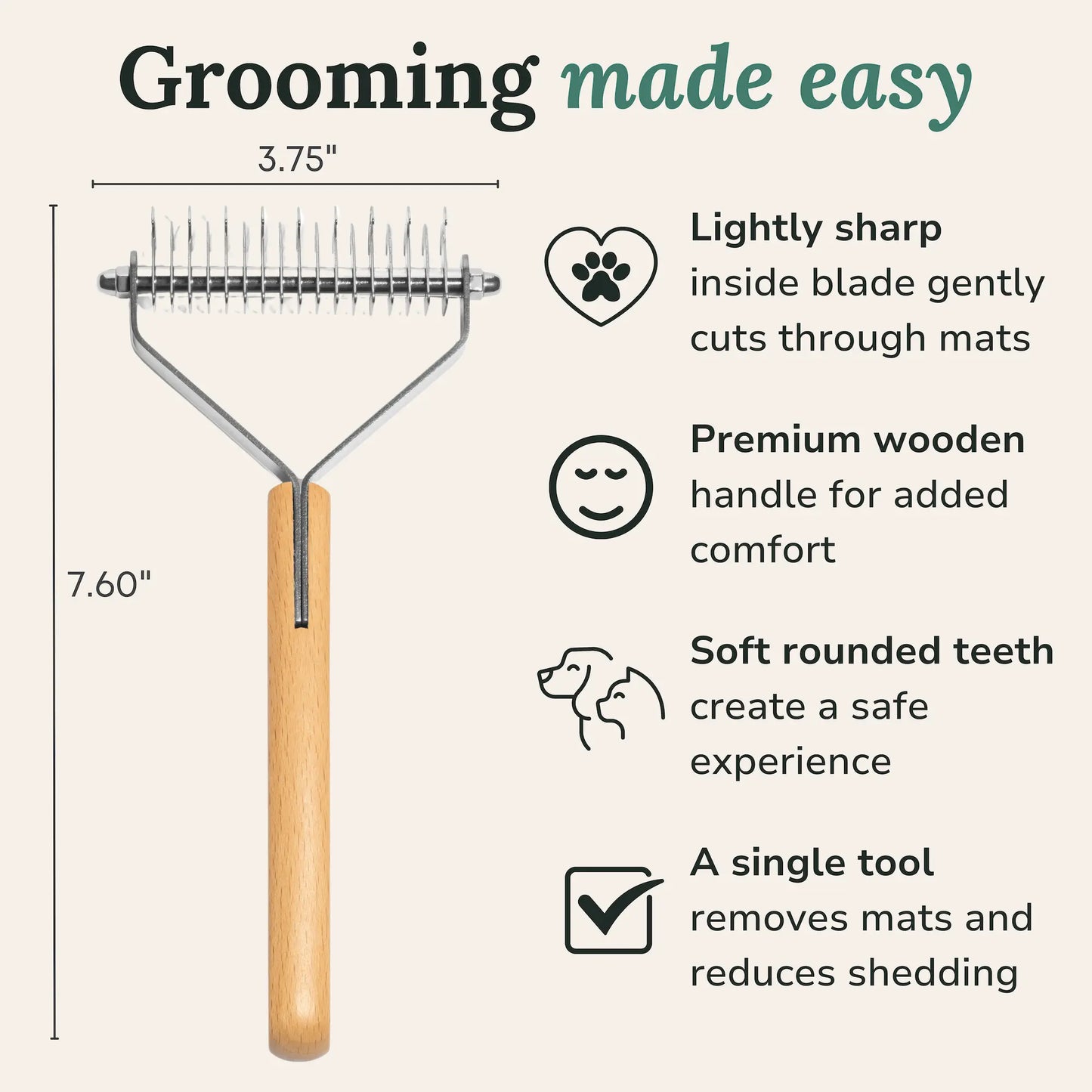 Freshly Bailey - Dematting and Deshedding Brush Tool Comb for Dogs and Cats - Shedding Comb and Mat Remover