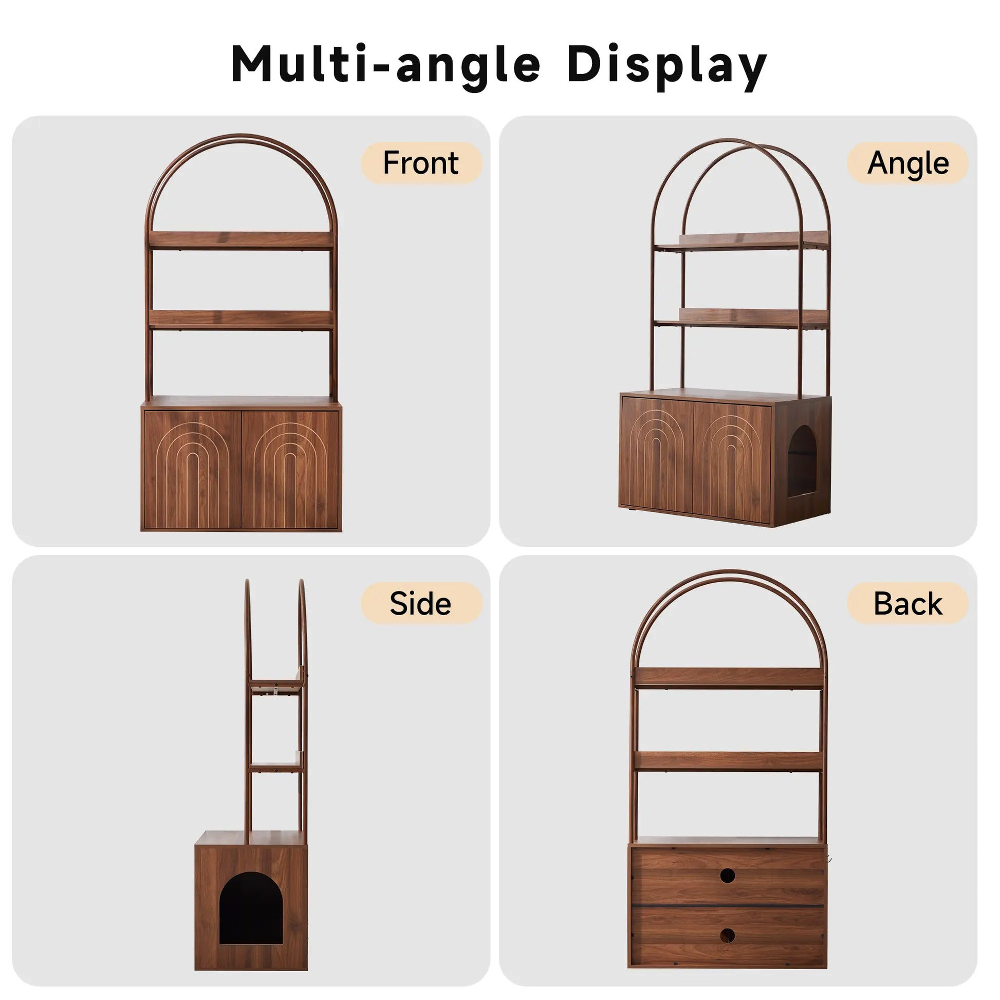 Stylish Walnut Cat Litter Box Enclosure with Shelves – Modern Hidden Cabinet for Your Living Room