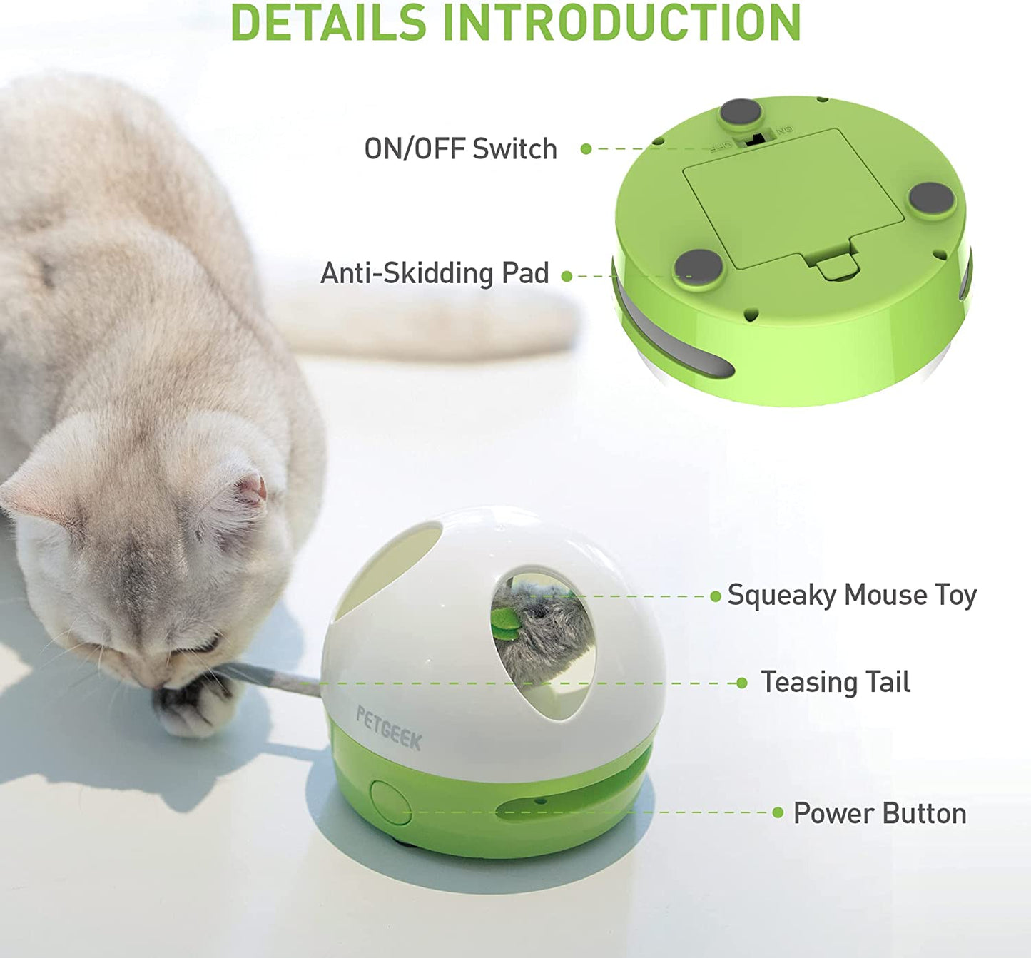 🐭⚡ Hidey Mouse Electronic Cat Toy — Motion Teasing, Squeaky Mouse, Catnip‑Filled Fun (Green)