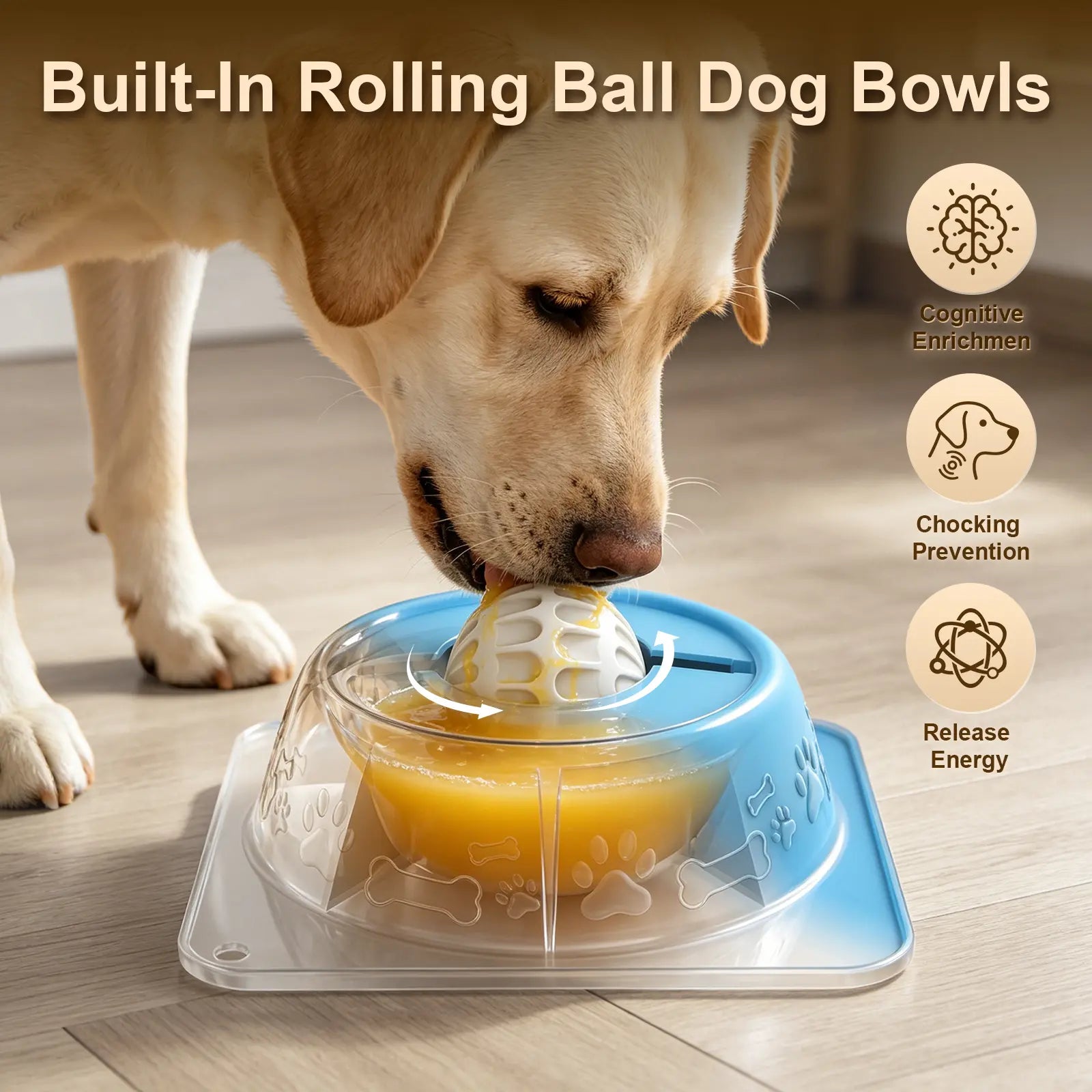 Non-Spill Dog & Cat Lick Bowl - Slow Feeder Puzzle for Wet Treats, Yogurt & Bone Broth - Blue Non-Slip Pet Enrichment Bowl