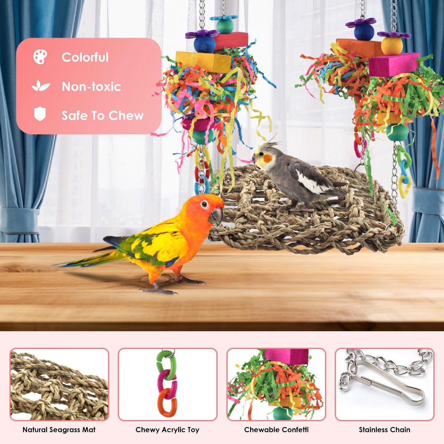 🦜 Bird Grass Swing Mat & Climbing Hammock Toy for Conures, Parakeets, Budgies 🪶