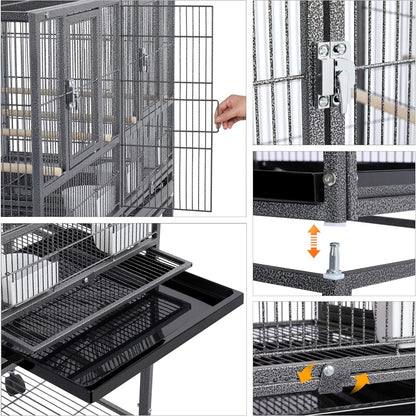 🐦🏠 Yaheetech 41.5" Stackable Divided Breeder Bird Cage — Rolling Stand, Divider, Feeding Doors & Perches (Black)