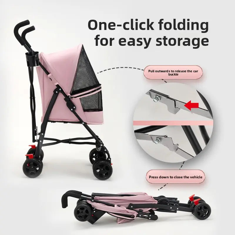 Zoravellion Premium Lightweight Foldable Pet Stroller for Small Dogs & Cats - Durable & Comfortable Travel Carrier with Breathable Mesh & Cup Holder