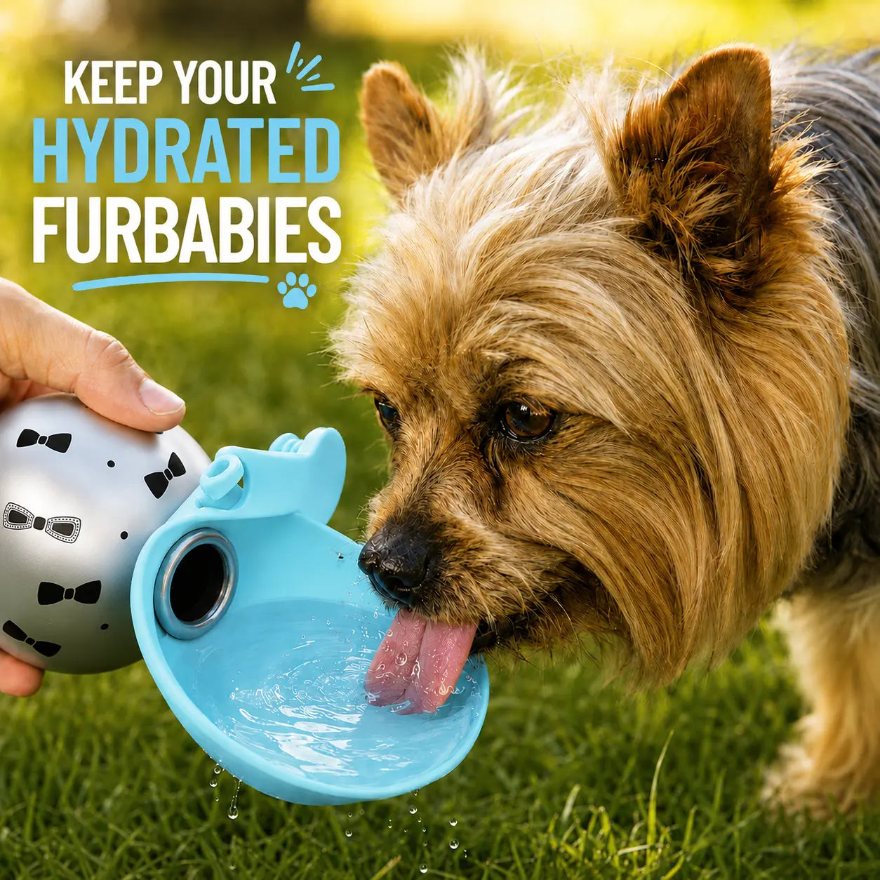 Portable Stainless Steel Pet Water Bottle with Poop Bag Holder - Leak-Proof 285Ml Travel Dispenser for Dogs & Cats