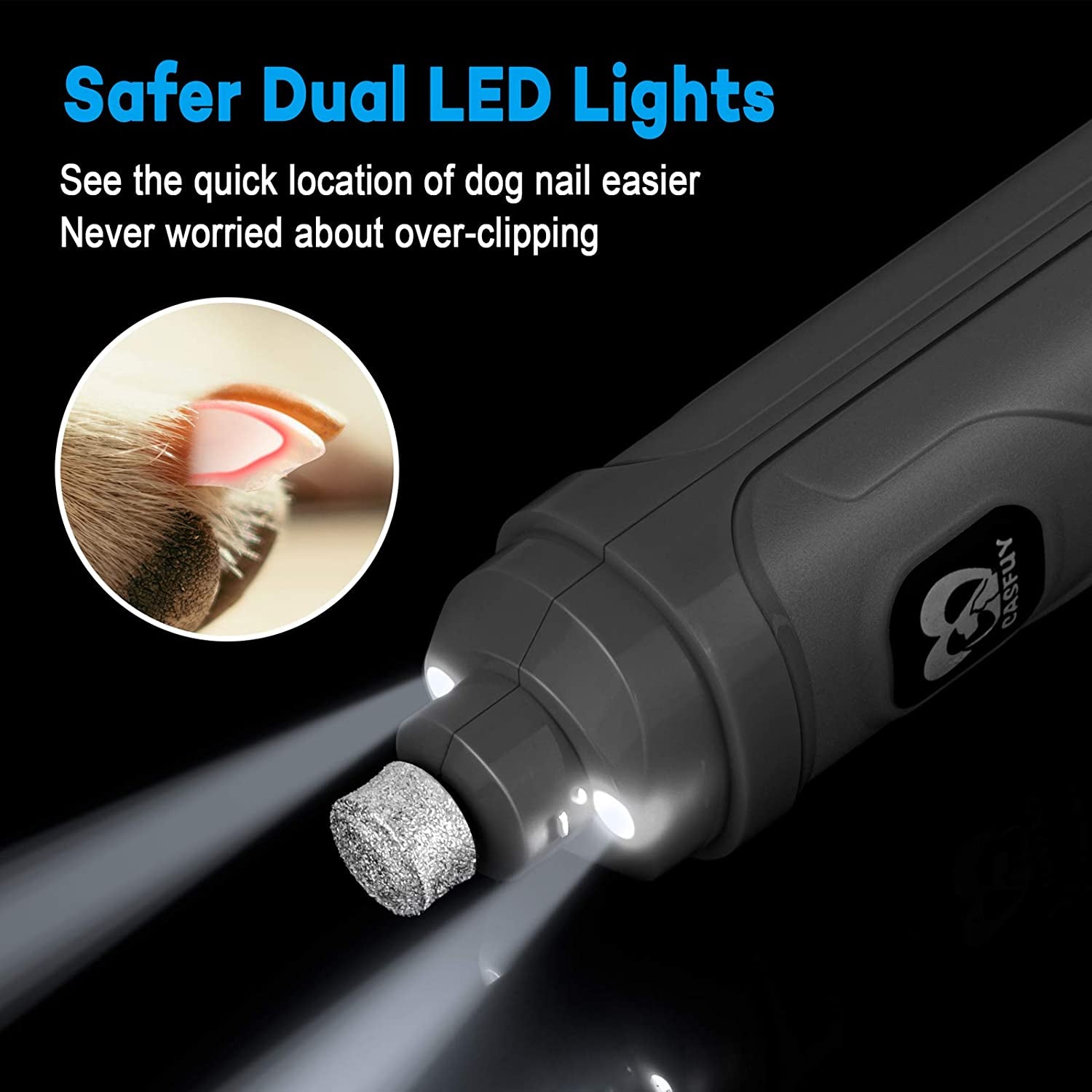 🐾✨ Dog Nail Grinder with 2 LED Lights — Quiet, Powerful, Painless Grooming for Dogs & Cats