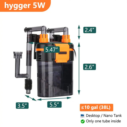Hygger Quiet Hang-On-Back Canister Aquarium Filter - Advanced 3-Stage Filtration, Adjustable Flow, & Oil Skimmer for Pristine Fish Tank Water