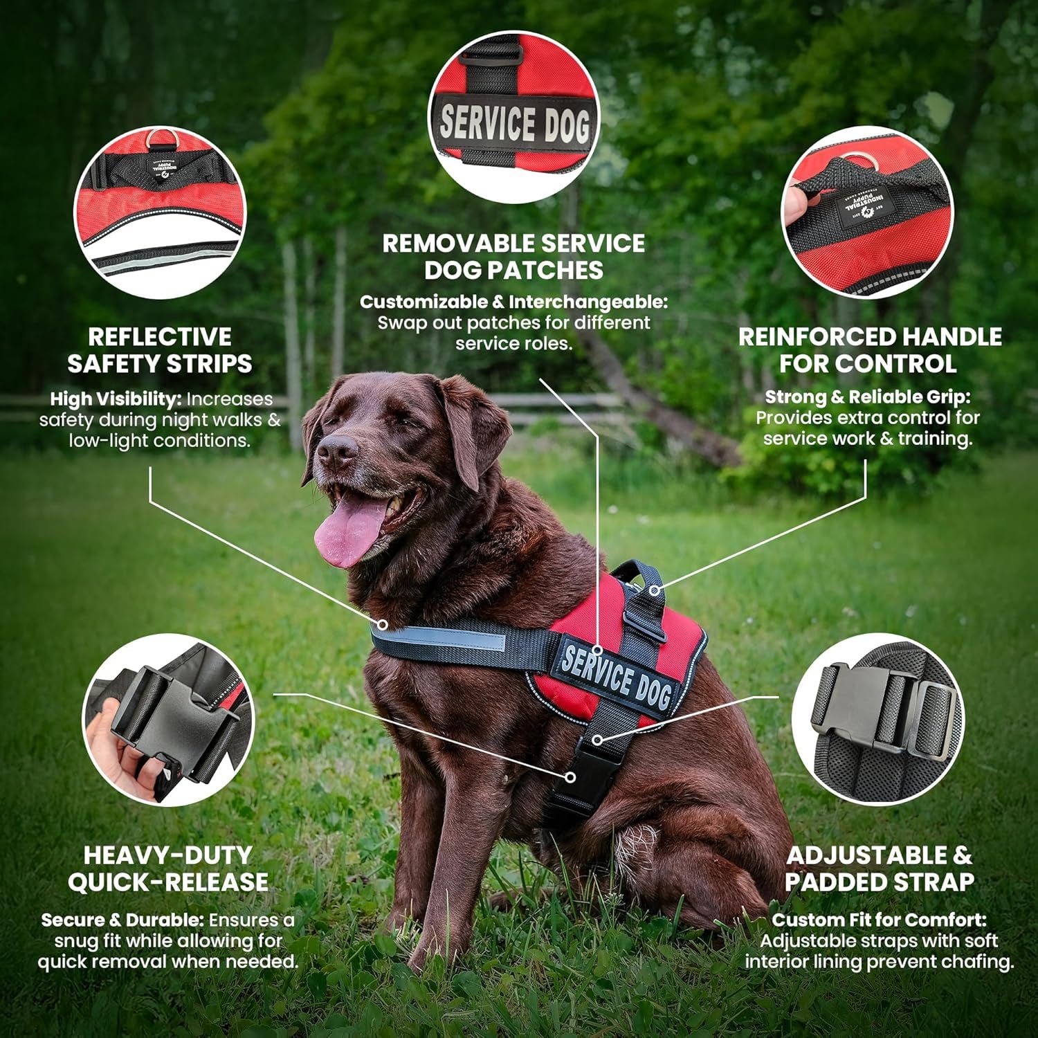 Comfort & Safety for Your Pup: Adjustable Emotional Support Dog Vest Harness - Pink, Large (27-33") with Reflective Straps, Removable Patches, and Convenient Handle