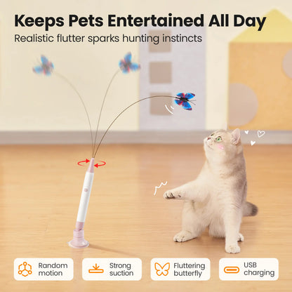 Potaroma Interactive Non-Toxic Butterfly Cat Wand - Electric Spinning Toy with Rechargeable USB, Suction Cup, and Self-Play Modes for Endless Fun!