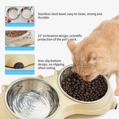 Stylish Double Stainless Steel Pet Bowl Set with Non-Slip Base – Ideal Feeding Station for Cats & Small Dogs, Easy-Clean Removable Bowls in Trendy Colors!
