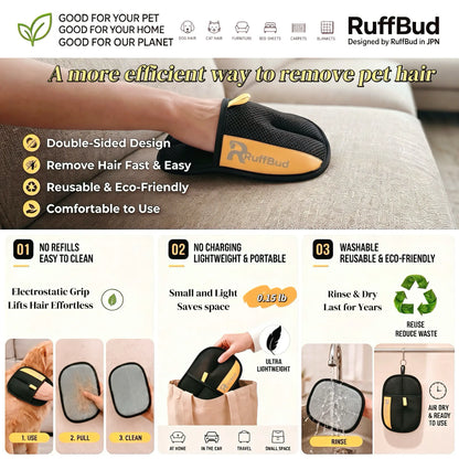 Ruffbud Reusable Pet Hair Removal Gloves – Effortless Grooming Mitts for Dogs & Cats, Perfect for Fabric Cleaning and Daily Household Use!