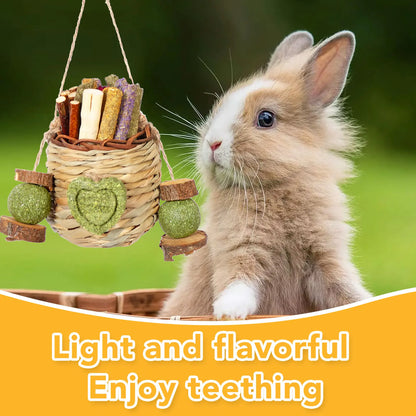 Delightful Rabbit Chew Toys Basket with Sweet Bamboo & Timothy Hay - Perfect for Bunnies, Chinchillas, Guinea Pigs, Hamsters, and Rats!