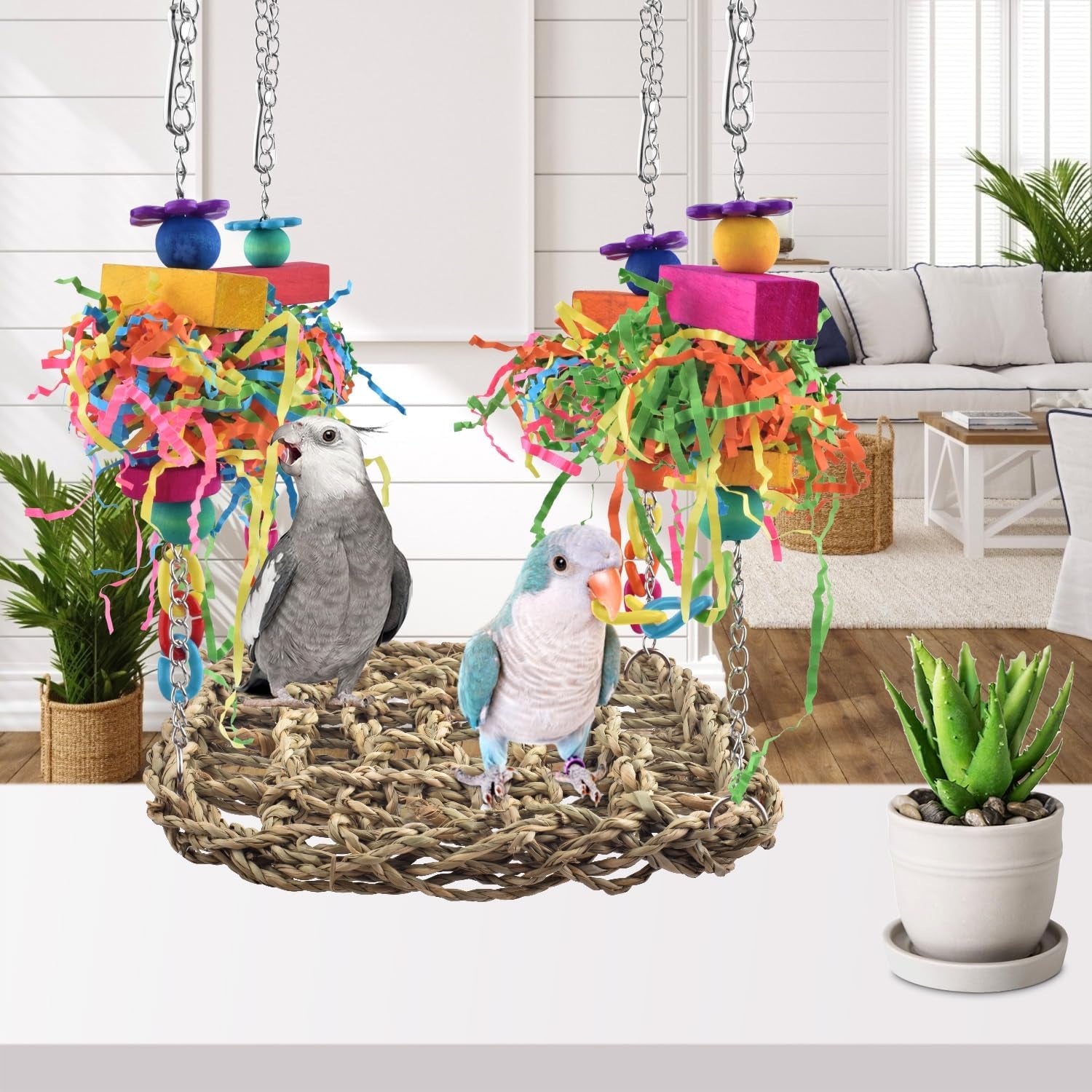 🦜 Bird Grass Swing Mat & Climbing Hammock Toy for Conures, Parakeets, Budgies 🪶