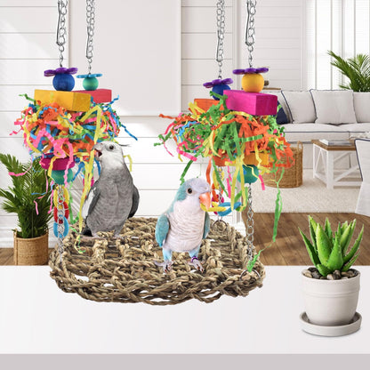 🦜 Bird Grass Swing Mat & Climbing Hammock Toy for Conures, Parakeets, Budgies 🪶