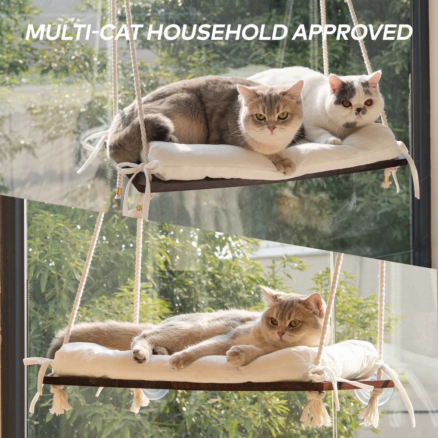 Stylish Solid Wood Cat Window Perch with Washable Cushion - Ultimate Comfort for Cats & Small Dogs!