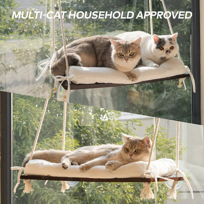 Stylish Solid Wood Cat Window Perch with Washable Cushion - Ultimate Comfort for Cats & Small Dogs!
