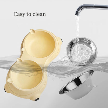 Stylish Double Stainless Steel Pet Bowl Set with Non-Slip Base – Ideal Feeding Station for Cats & Small Dogs, Easy-Clean Removable Bowls in Trendy Colors!