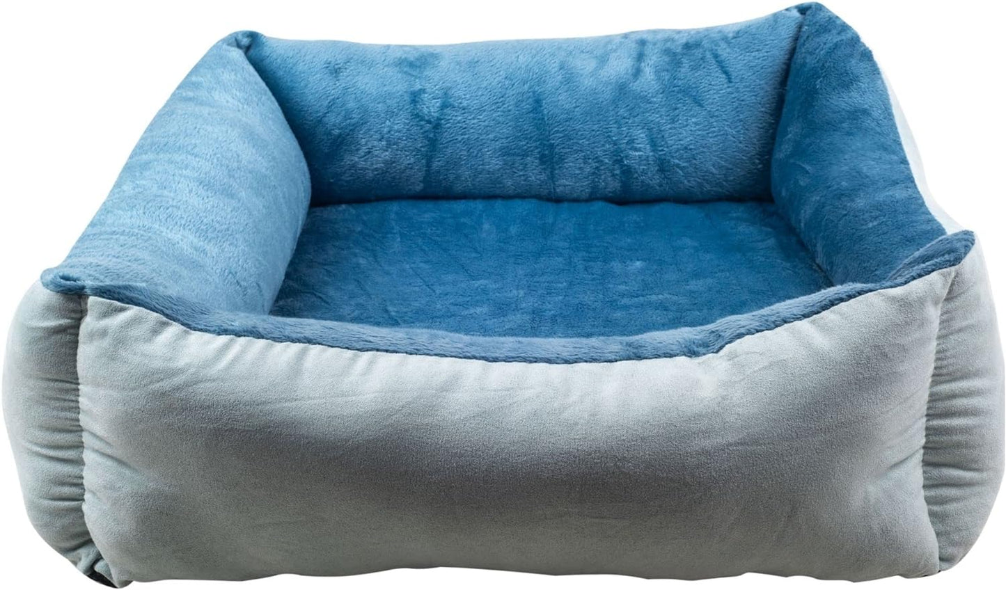 Orthopedic Dog Bed 🐶💤 Reversible Bolster Sofa w/ Washable Cover – Blue Suede/Mink