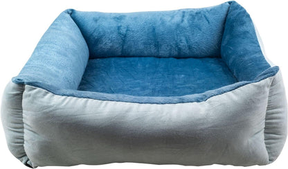 Orthopedic Dog Bed 🐶💤 Reversible Bolster Sofa w/ Washable Cover – Blue Suede/Mink