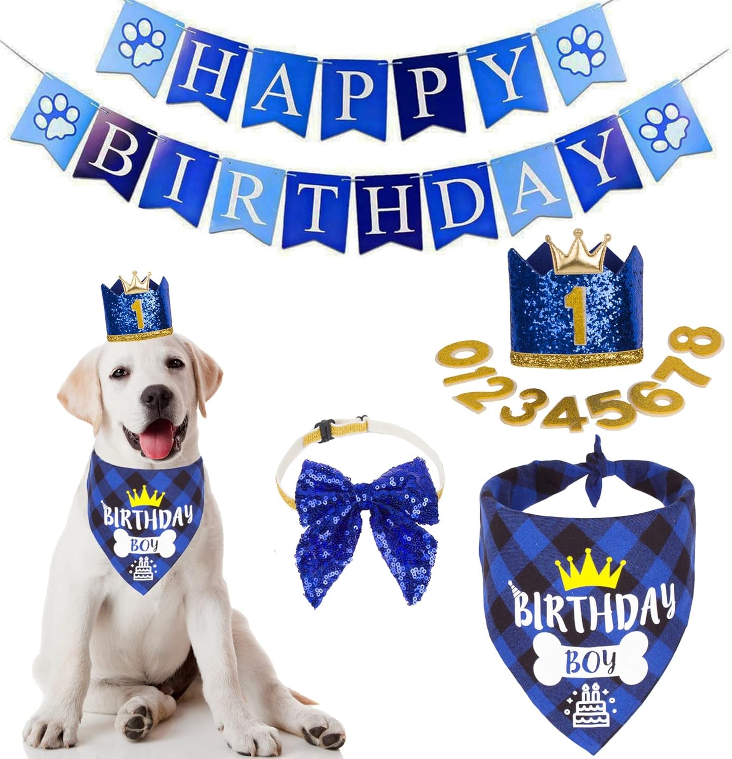 Blue Dog Birthday Bandana, Party Hat & Bow Tie Set for Medium/Large Pups 🎂🐾