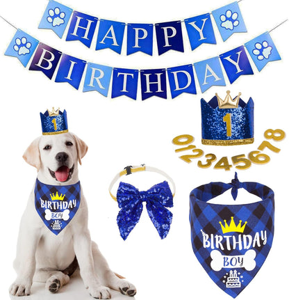 Blue Dog Birthday Bandana, Party Hat & Bow Tie Set for Medium/Large Pups 🎂🐾