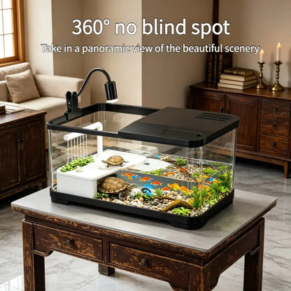 Eco-Friendly Turtle Tank with Sun Deck - Complete Aquatic & Terrestrial Habitat Combo for Home Use