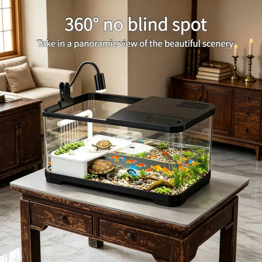 Eco-Friendly Turtle Tank with Sun Deck - Complete Aquatic & Terrestrial Habitat Combo for Home Use