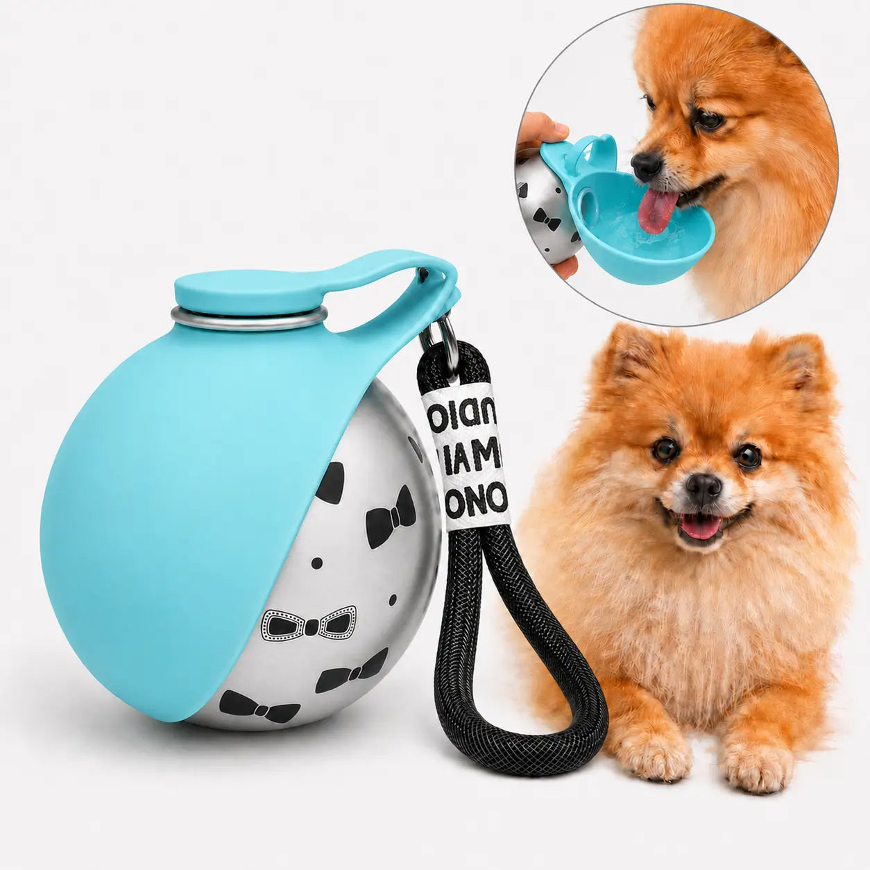 Portable Stainless Steel Pet Water Bottle with Poop Bag Holder - Leak-Proof 285Ml Travel Dispenser for Dogs & Cats